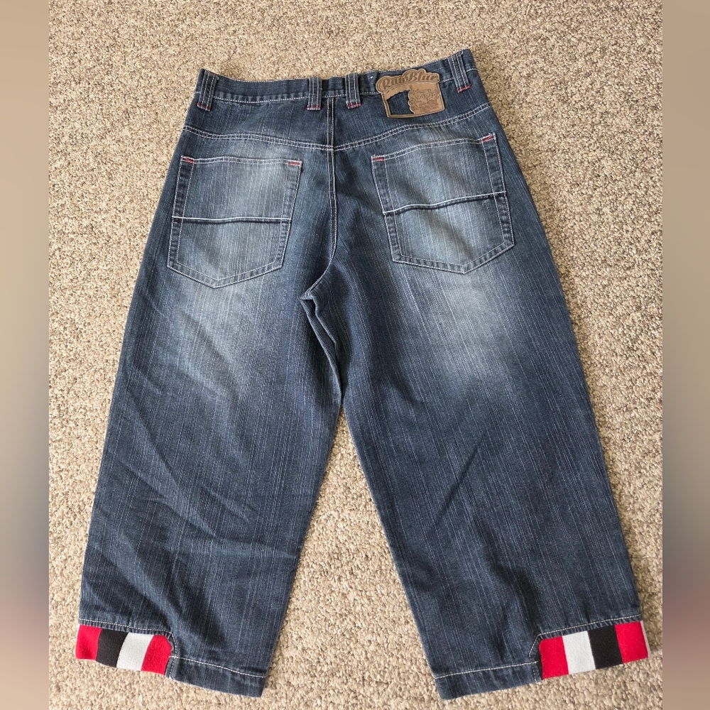 Vtg Raw Blue Baggy Denim Shorts 34 Y2K‎ Jorts Thick Stitch